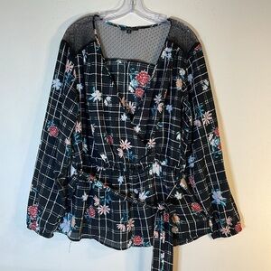 Louise Paris Lace Shoulder Floral Chiffon Tunic Top. 2X.